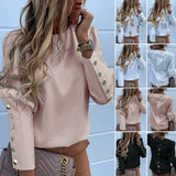 Women Metal Button Long Sleeve Shirts Ladies Casual O-Neck Solid Print Blouses Plus Size XXXL Fall European