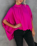 New Women's Fashion Round Collar Loose Bat Sleeve Round Collar Shirt-Outfit