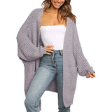 Fongt And Winter Hot Style Lady Solid Color Long Sleeve Pocket Loose Cardigan Knit Sweater