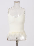 Fongt Temperament Sexy Blouse 2025 Autumn/Winter New V-Neck Splicing Knitted Feathers Slimming Sling Vest Female Tide