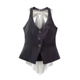 Spring Style Bow Removable Back-Hanging Waistcoat Pleated Half-Length Skirt-Outfit