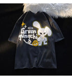 Dark Evil Rabbit Goth Cartoon T Shirts Hip Hop Street Kawaii Tee Men Women Oversized Short Sleeve Cotton Summer Y2K