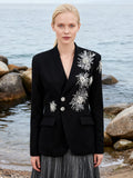 Fongt Show Suit 2025 Autumn New Fashion V Lead Heavy Industry Design Diamond Decoration Blazer Suit Coat Woman