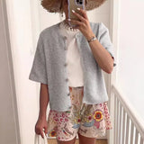Fongt Women's New Short-Sleeved Knit Cardigan Solid Color Half Open Collar Button Sweater Women's Women's Casual