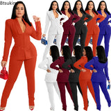 Women Pants Suit Houndstooth Print Hidden Breasted Blazers Tops Pencil Pants Two 2 Piece Sets Office Lady Fashion