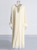 Famous Wind Loose Meat Shading Dress 2025 Summer New Water Drill Ostrich Hair Design Long Dress Dress