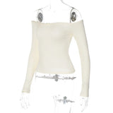 Off-Shoulder Long Sleeve Bow Top-Outfit