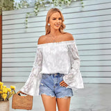 Fongt Women's New Casual Solid Color Shoulder Long Sleeved Chiffon Top Women-Outfit