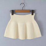 Knitted High Neck Long Sleeve Top And Mini Skirt Set-Outfit
