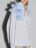Fongt 2024, The New French Fashion Design Feeling Splicing Pleated Three-Dimensional Flowers Versatile Shirt Jacket Female-Outfit