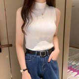 New Half-High Collar Sleeveless Lady's Knitted Bottomed Sweater Is Slim And Shows The Trend Of Women's Vest Pullover.-Outfit