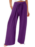 Casual Trousers Solid Color Lace Wide