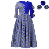 Fongt Women's New Fashion Elegant Round Neck Seven-Sleeve Print Spliced African Dress