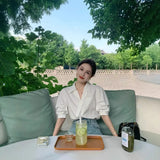 Fongt V-Neck Short-Sleeved Shirt Women Thin Summer Professional Sister Shirt Small French Temperament Shirt