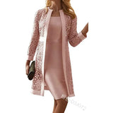 Fongt New Women's Color Lace Dress Two Coat