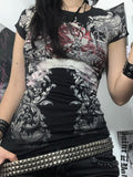 Fongt Gothic Printed Round-Neck T-Shirt Girl 2025 Station Personality Hottie Trend Girl Decor Short-Sleeved Top