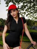 Fongt Women's Spring / Summer 2024 New Lapel Zipper Short Sleeve Yoga Sports Running Jumpsuit