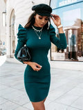 Puff Sleeve Vintage OL Sheath Knitted