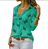 Long Sleeve Solid V-Neck Chiffon