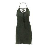 Fongt Summer New Women's Dress Sweet Light Ripe Wind Sexy Dew Back Hanging Neck High Waist Slim Bag Buttock