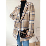 XITIMEAO New Women Casual Woolen Coat Blazer Office Lady Plaid Slim Suit Coat Double Breasted Thickening Ladies
