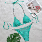 Fongt New Bikini Sexy Hot Drill Split Women's Swimsuit Solid Color Strap Bikini