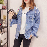 Fongt 2024 New Women's Korean Version Students Loose Thin Large Size Nail Bead Hole Jeans Denim Coat Tide-Outfit