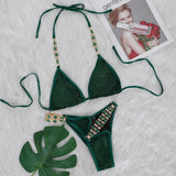 Fongt Hot Beach Vacation Bikini Crystal Diamond Women's Split Swimsuit