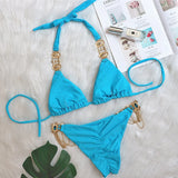 Fongt New Swimsuit Crystal Diamond Swimsuit Sexy Swimsuit Solid Color Strap Metal Chain Accessories
