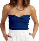 / Summer 2023 New Solid Color Twisted Woven Sling Short Tight Back Strapless Knitwear Women's Wear-Outfit