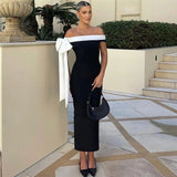 Black Off-Shoulder Tie Up Midi Dress-Outfit