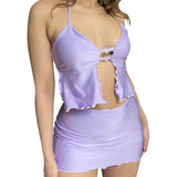 Y2K Streetwear Bodycon Outfits Women Solid Halter Backless Crop Tops Cutout Wrapped Skirts Sexy Ladies Clothing Set