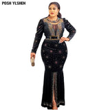 Luxury Velvet Bodycon Long Maxi Dress African Dresses For Women Sexy Hot Drilling Mermaid Evening Party Robe Africaine