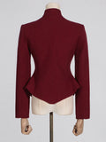 Fongt Sexy Wind Suit Jacket Female Autumn 2024 The New Standing Collar Hollow High Sense Long Sleeve Women's Small Suit-Outfit