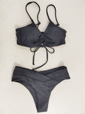 2025 New Multi-Color Solid Color Tie Hanging Neck Bow Body Swimsuit Female