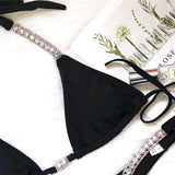 Fongt New Solid Color Sexy Strap Women's Swimsuit Luxury Rhinestone Swimsuit Thong