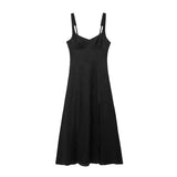 New Solid Color Shoulder Straps Long Sling Dress 3314354-Outfit