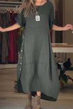 Fongt 2025 Women's Summer Style Relaxed Casual Solid-Sleeved Cotton Dress
