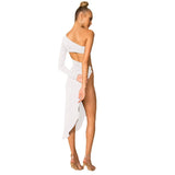Fongt Women's Solid Color One Shoulder Long Sleeve Sexy Side Hollow Out Slit