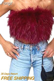 Women Clothes Artificial Fur Feather Vest Summer 2023 Sleeveless T-shirts Strapless Fluffy Backless Slim Tube Tops
