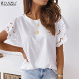 ZANZEA Women Spring Lace Patchwork Blouse Long Sleeve O-Neck Oversized Chemise Female Fashion Casual Clubing Holiday Tunic