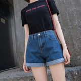 Fongt Waist Black Denim Shorts Female Summer Students Loose Thin A-Word Wide Leg Pants Hot Pants Korean Version