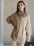 Women's Turtleneck Patchwork Sweater 2022 Autumn Winter Knitted Long Sleeve Female Pullover Casual Elegant Ladies