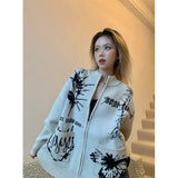 Different Print Big Pocket Knit Cardigan-Outfit