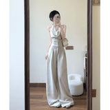 Fongt Neck Collar Vest Temperament High-End Blouse Broad Leg Slack Feel To Wear Suit