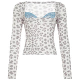 White Leopard Printed Lace Patchwork Crop Top-Outfit