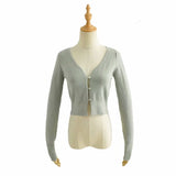 New Autumn Style Cardigan V-Collar Button High Waist Exposed Navel Short Slim Women's Sweater-Outfit