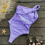 Solid Color Cross-Shoulder Hollow One-Piece Swimsuit Women 2025 New High-Waisted Integrated Export