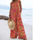 Fongt New Casual Fashion Print Strap Trousers Women's Trousers