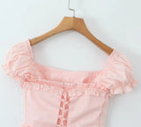 Pink Short Puff Sleeve Corset Style Mini Dress-Outfit